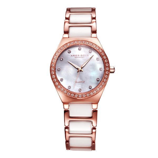 ARIES GOLD ENCHANT ROSE GOLD STAINLESS STEEL L 5014Z RG-MOP WHITE CERAMIC WOMEN'S WATCH
